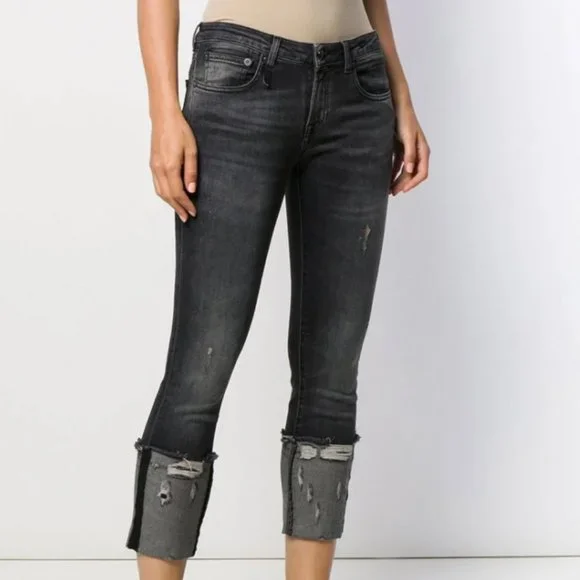 R13 KATE SKINNY JEANS WITH HIGH CUFF